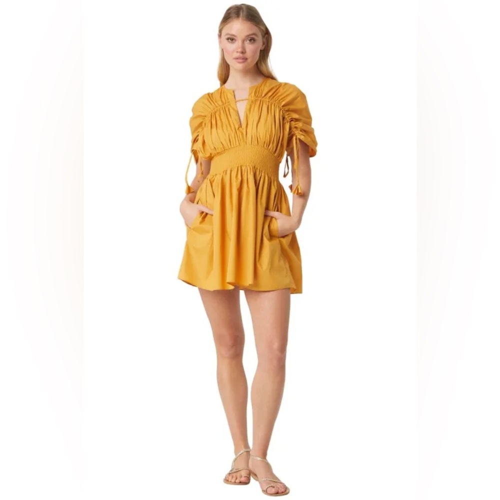 🆕 MISA LOS ANGELES | CAMILA SHIRRED PUFF SLEEVE DRAWSTRING MINI DRESS | SIZE:XS